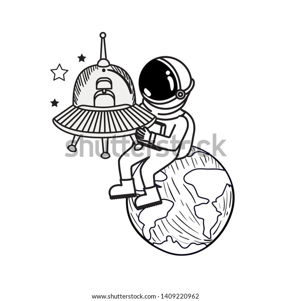 Silhouette Astronaut Alien Spacecraft Space Stock Vector Royalty Free 1409220962 Shutterstock 