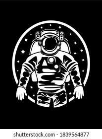 The silhouette of an astronaut spaceman in a spacesuit in outer space. Flying into space on a rocket. Stars. Astronaut looks out the window at the stars. White vector drawing illustration isolated 