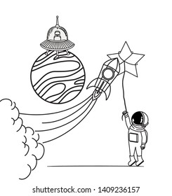 silhouette of astronaut with spacesuit in the space