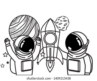 silhouette of astronauts with space suit in space