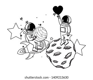 silhouette of astronauts with space suit in space