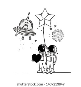 silhouette of astronauts with space suit in space