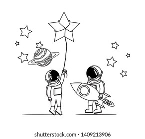 silhouette of astronauts with space suit in space