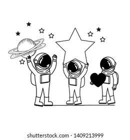 silhouette of astronauts with space suit in space