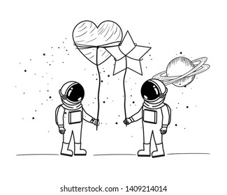 silhouette of astronauts with space suit in space