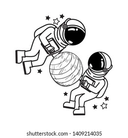 silhouette of astronauts with space suit in space