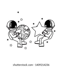 silhouette of astronauts with space suit in space