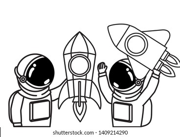 silhouette of astronauts with space suit in space