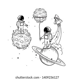 silhouette of astronauts with space suit in space