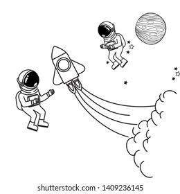 silhouette of astronauts with space suit in space