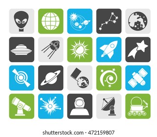 Silhouette astronomy and space icons  - vector icon set