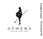 Silhouette of Athena Minerva with Shield and Spear, The Beauty Greek Roman Goddess Logo Design