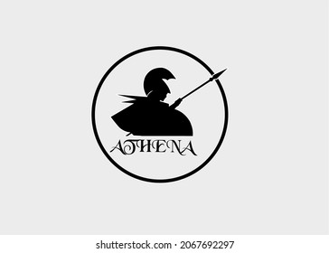 Silhouette of Athena Minerva with Shield and Spear, The Beauty Greek Roman Goddess Logo Design