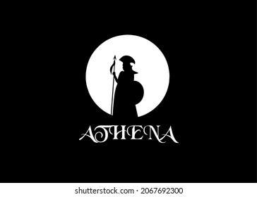 Silhouette of Athena Minerva with Shield and Spear, The Beauty Greek Roman Goddess Logo Design