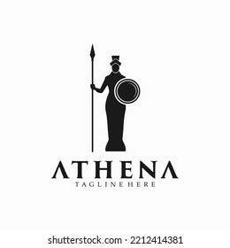 silhouette of athena minerva with shield and spear logo design