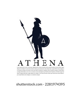 Silhouette Athena Minerva mit Schild und Spear, The Beauty Griechisch Goddess Logo Design