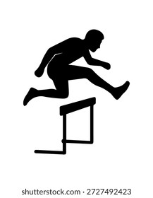 Silhouette of an athlete clearing a hurdle, representing overcoming obstacles and achievement