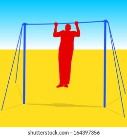 Silhouette of an athlete on the horizontal bar. Vector illustration.