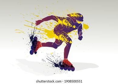 Silhouette of an athlete on roller skates and a helmet