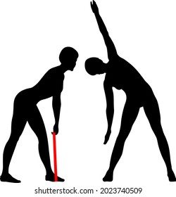 silhouette of an athlete performing exercises, black drawing on a white background