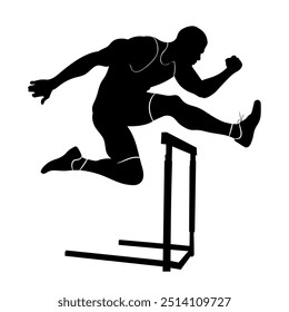 Silhouette of athlete running in the hedge jump race. Fenced run silhouette vector illustration. Sport silhouette