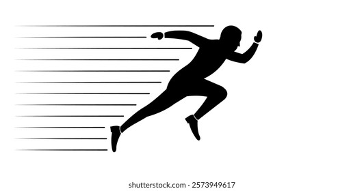 silhouette of an athlete running on a track, silhouette of a healthy man running on a road