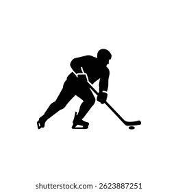 Silhouette of Athlete Skating Backwards During Hockey Game