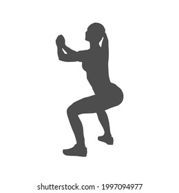 Silhouette of an athlete. Sports training, squat exercise. Vector illustration, flat style.