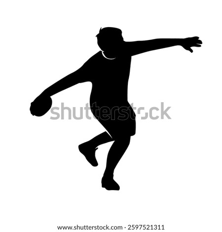 Silhouette of Athlete throwing discus and trying to throw, vector shape illustration
