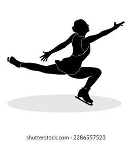 Silhouette of athlete woman ice skater doing acrobatics. Vector illustration