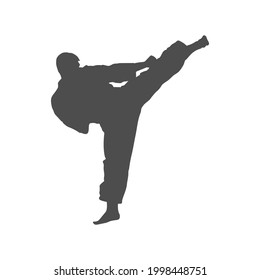 Silhouette de atletas. patea a la cabeza en karate. Ilustración vectorial, estilo plano.