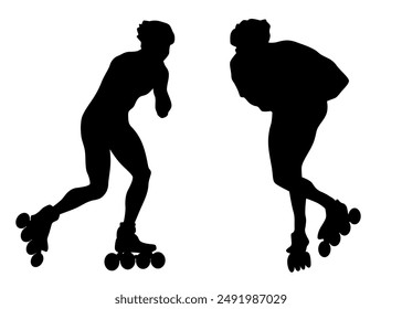 Silhouette athletes of roller skates on white background