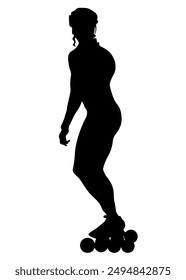 Silhouette athletes of roller skates on white background