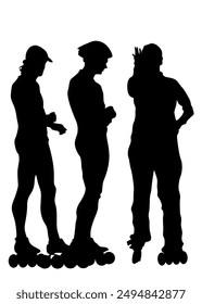 Silhouette athletes of roller skates on white background