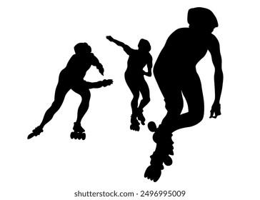 Silhouette athletes of roller skates on white background
