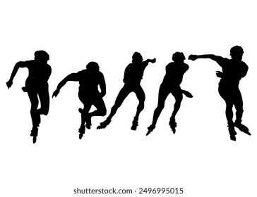 Silhouette athletes of roller skates on white background