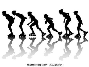 Silhouette athletes of skates on white background