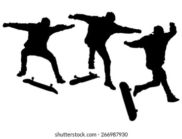 Silhouette athletes of skates on white background