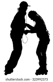 Silhouette athletes of skates on white background