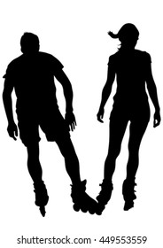 Silhouette athletes of skates on white background