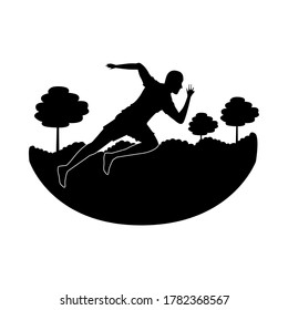 silhouette of athletic man running in the camp vector illustration design