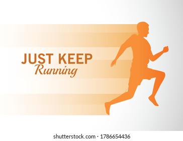 silhouette of athletic man running with just keep message vector illustration design