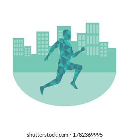 silhouette of athletic man running on the city vector illustration design