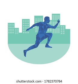 silhouette of athletic man running on the city vector illustration design