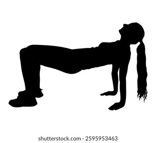 Silhouette of athletic woman practicing reverse plank exercise. Vector illustration