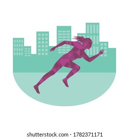 silhouette of athletic woman running on the city vector illustration design