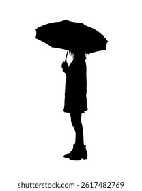 Silhouette of an attractive woman with an umbrella - vector illustration