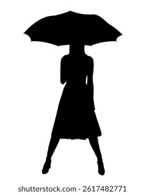 Silhouette of an attractive woman with an umbrella - vector illustration