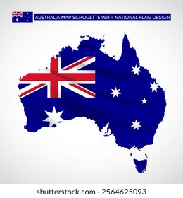 Silhouette of Australia map filled with the Australian flag design, symbolizing national pride, cultural heritage, and geographic uniqueness.  
