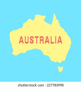 silhouette of Australia in yellow and blue colors. modern vector illustration with 3d inscription